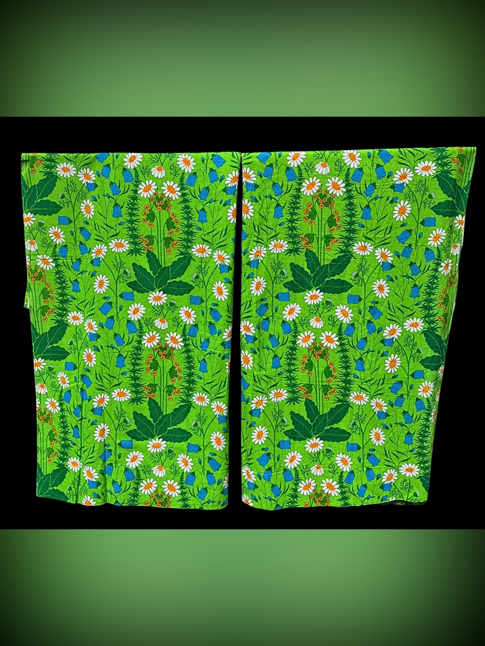 60s 70s Green Psychedlic Floral Full Length Curtains 2